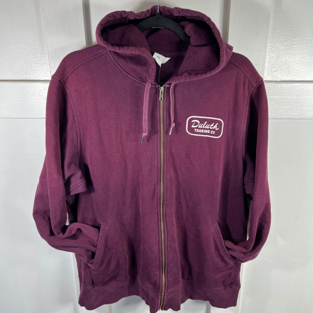 Duluth Trading Co Mens XXL Burgundy Maroon Full Zip Fleece Hoodie Sweatshirt